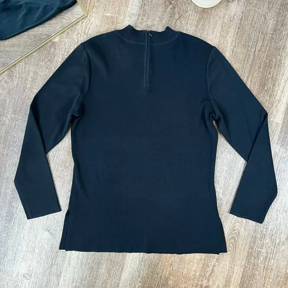 Ming Wang Mock Neck Tunic Knit Black Sweater Top